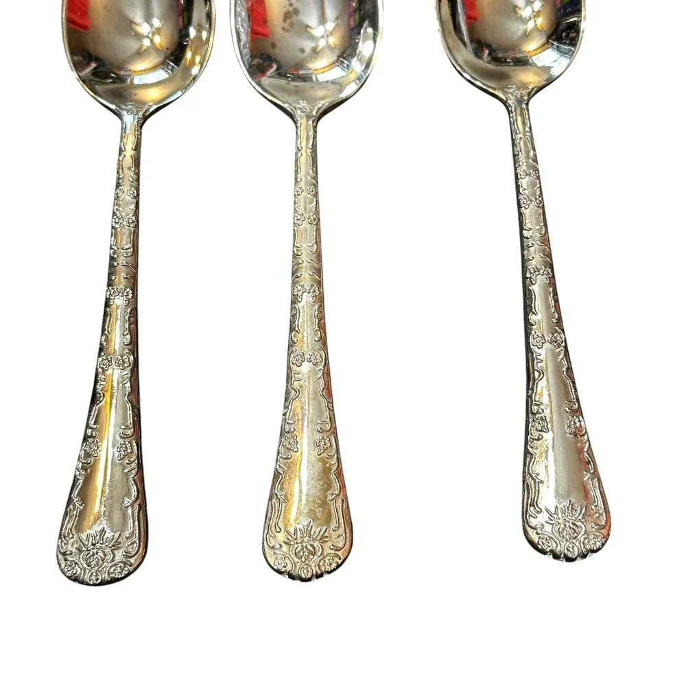 WM Rogers & Son Silver Plate Flatware 10pc Set Enchanted Rose‎ Floral Art Deco